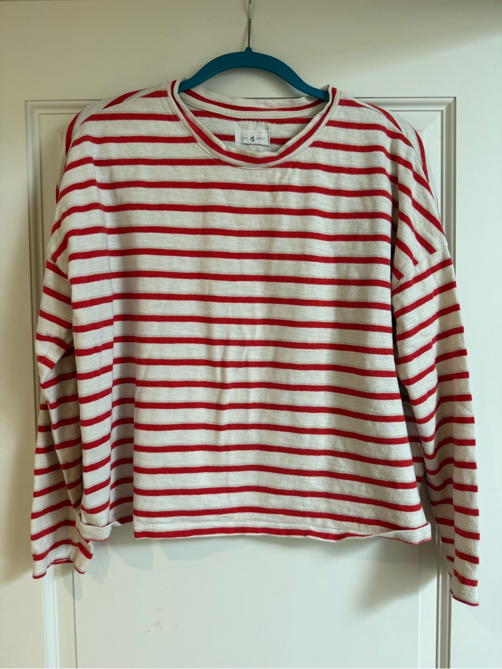 Lou & Grey Red and Cream Striped Crewneck Heavyweight Tee